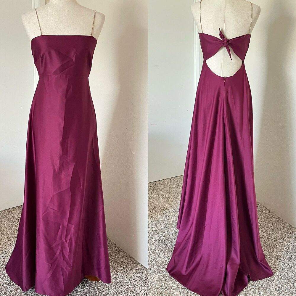 VTG Scene 90s Y2K Grunge Sz 9/10 rhinestone straps bow tie Open Back Maxi Dress